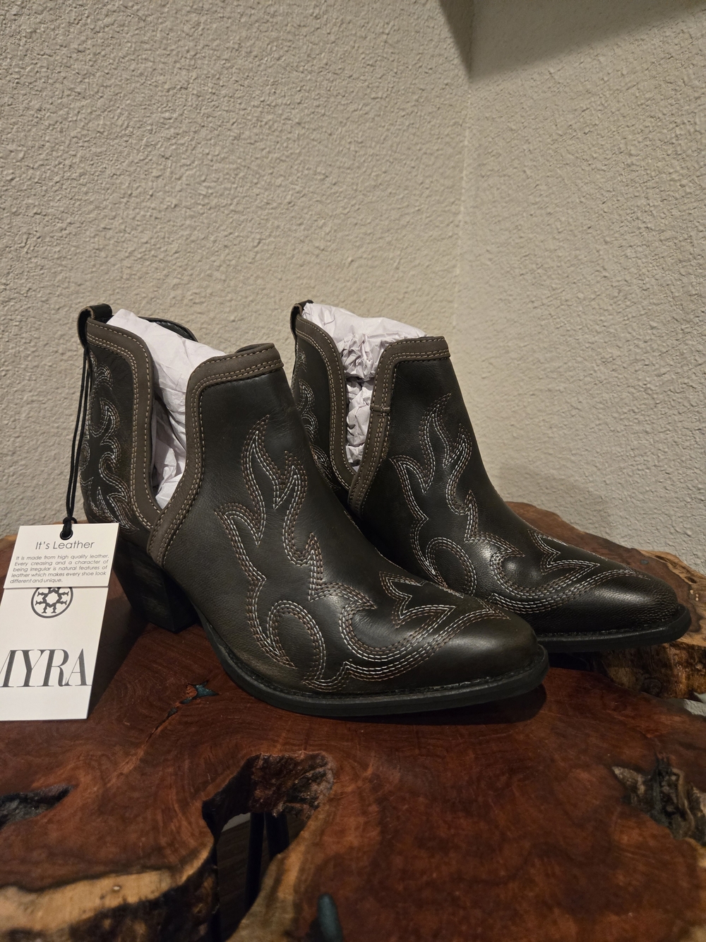 Myra Bag Men's Dark Olive Leather Western Ankle Boots